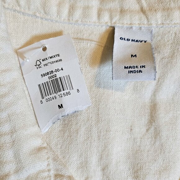 NWT OLD NAVY Cream Linen-Blend Sleeveless Tie-Belt Midi Shirt Dress Size Medium - Picture 6 of 7